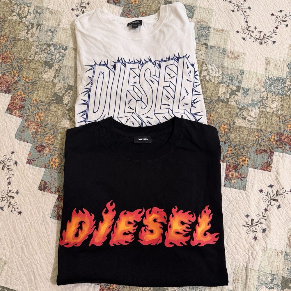 Diesel T-Shirt Vintage Y2K Big Logo Black Streetwear Men's Tee Size L Lot Of 2